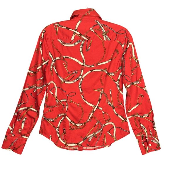 Talbots Red Equestrian Button Up Long Sleeve Top Size 2 Stretch Old Money Preppy - Picture 4 of 9